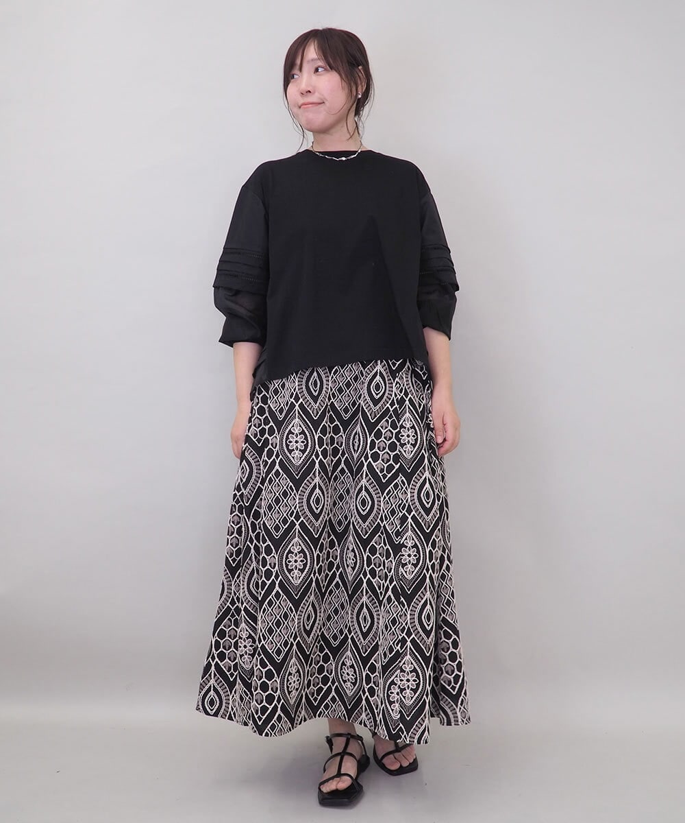 ZMKEE10098 al'aise modulation(アレーズモジュレーション) 異素材切り替えスリーブカットソー ブラック