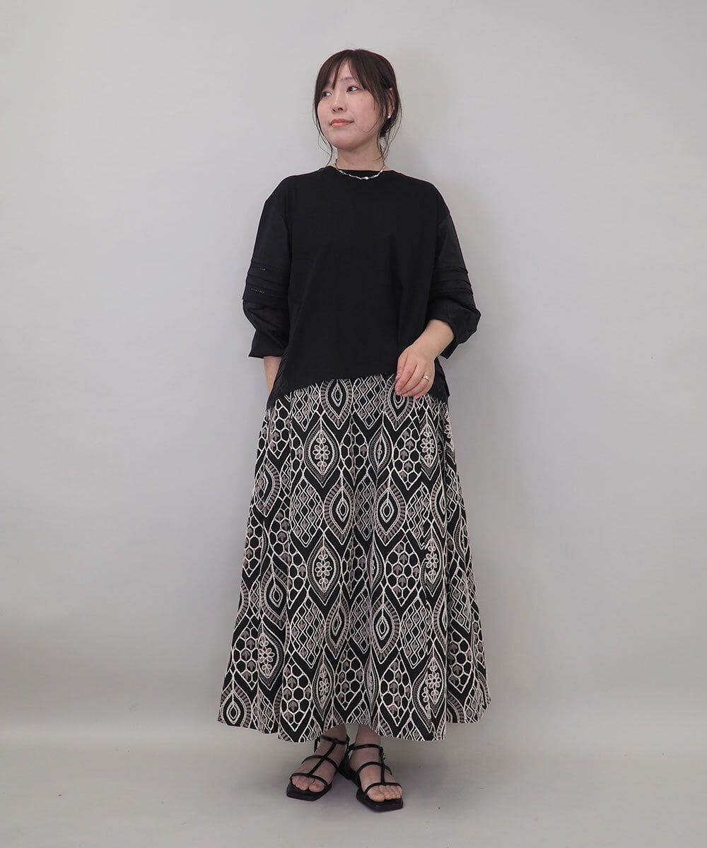 ZMKEE10098 al'aise modulation(アレーズモジュレーション) 異素材切り替えスリーブカットソー ブラック