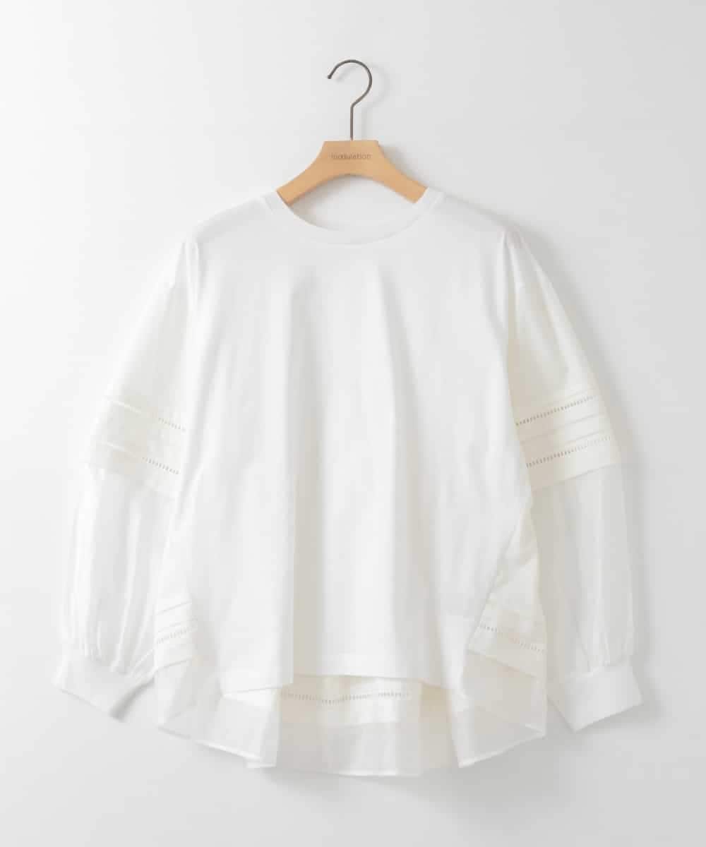 ZMKEE10098 al'aise modulation(アレーズモジュレーション) 異素材切り替えデザインスリーブカットソー ホワイト