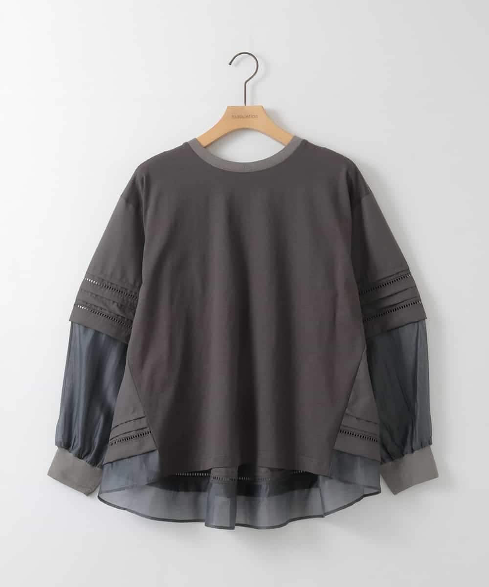 ZMKEE10098 al'aise modulation(アレーズモジュレーション) 異素材切り替えデザインスリーブカットソー ダークグレー