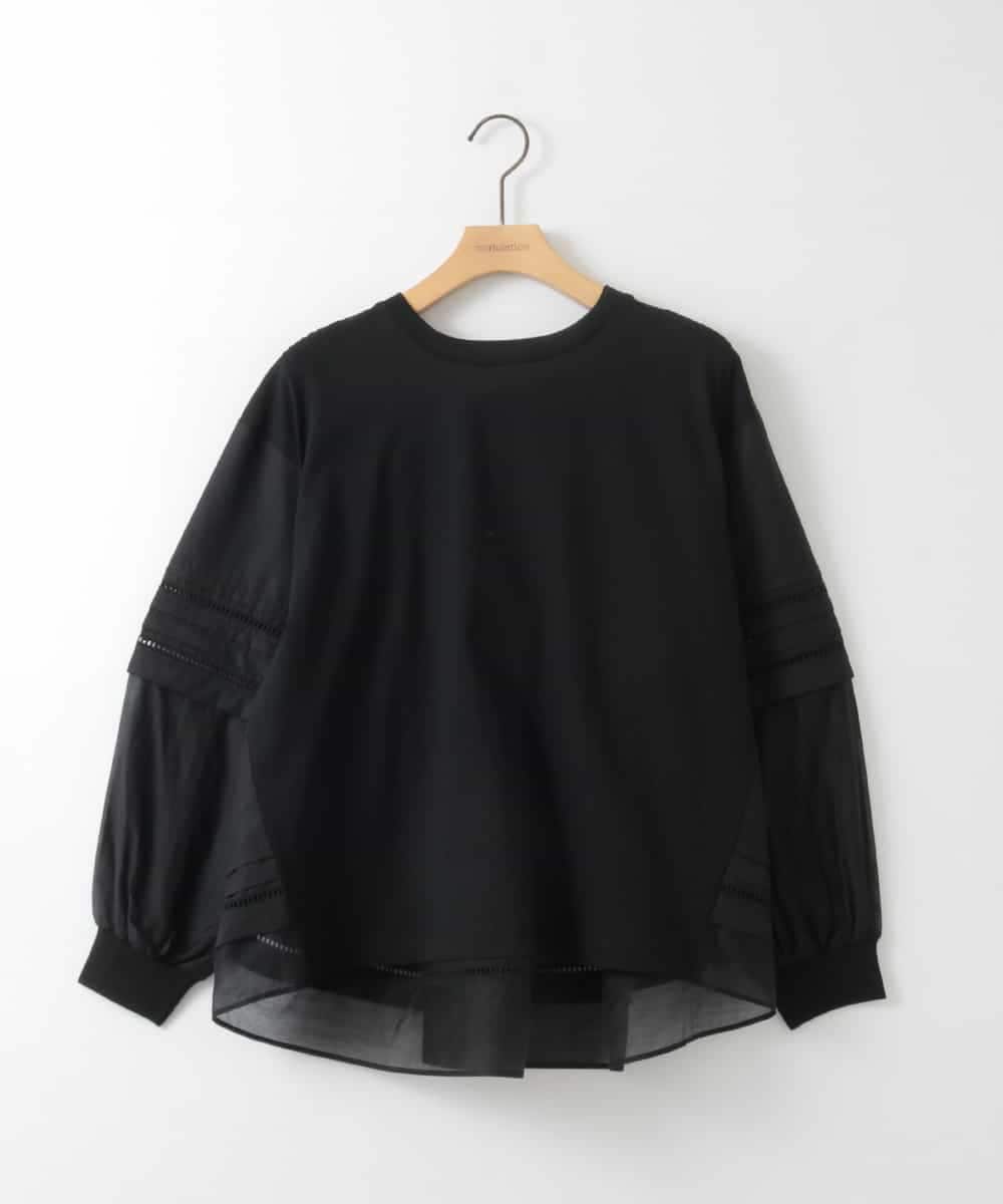ZMKEE10098 al'aise modulation(アレーズモジュレーション) 異素材切り替えデザインスリーブカットソー ブラック