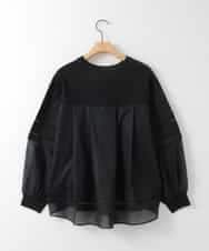 ZMKEE10098 al'aise modulation(アレーズモジュレーション) 異素材切り替えデザインスリーブカットソー ブラック