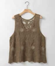 ZMKEE12098 al'aise modulation(アレーズモジュレーション) 【2WAY】シアーレース刺繍トップス カーキ