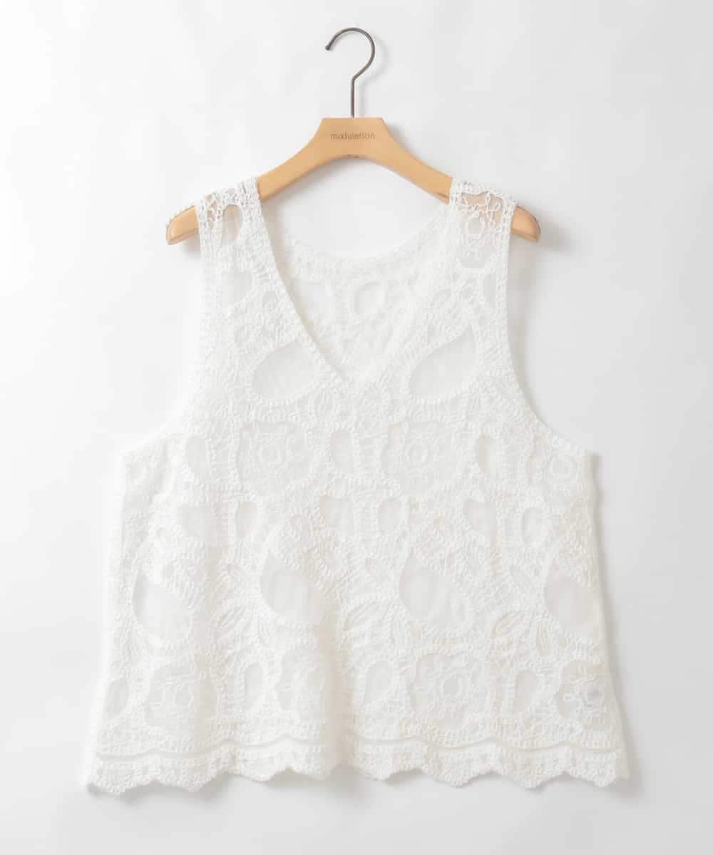 ZMKEE12098 al'aise modulation(アレーズモジュレーション) 【2WAY】シアーレース刺繍トップス ホワイト
