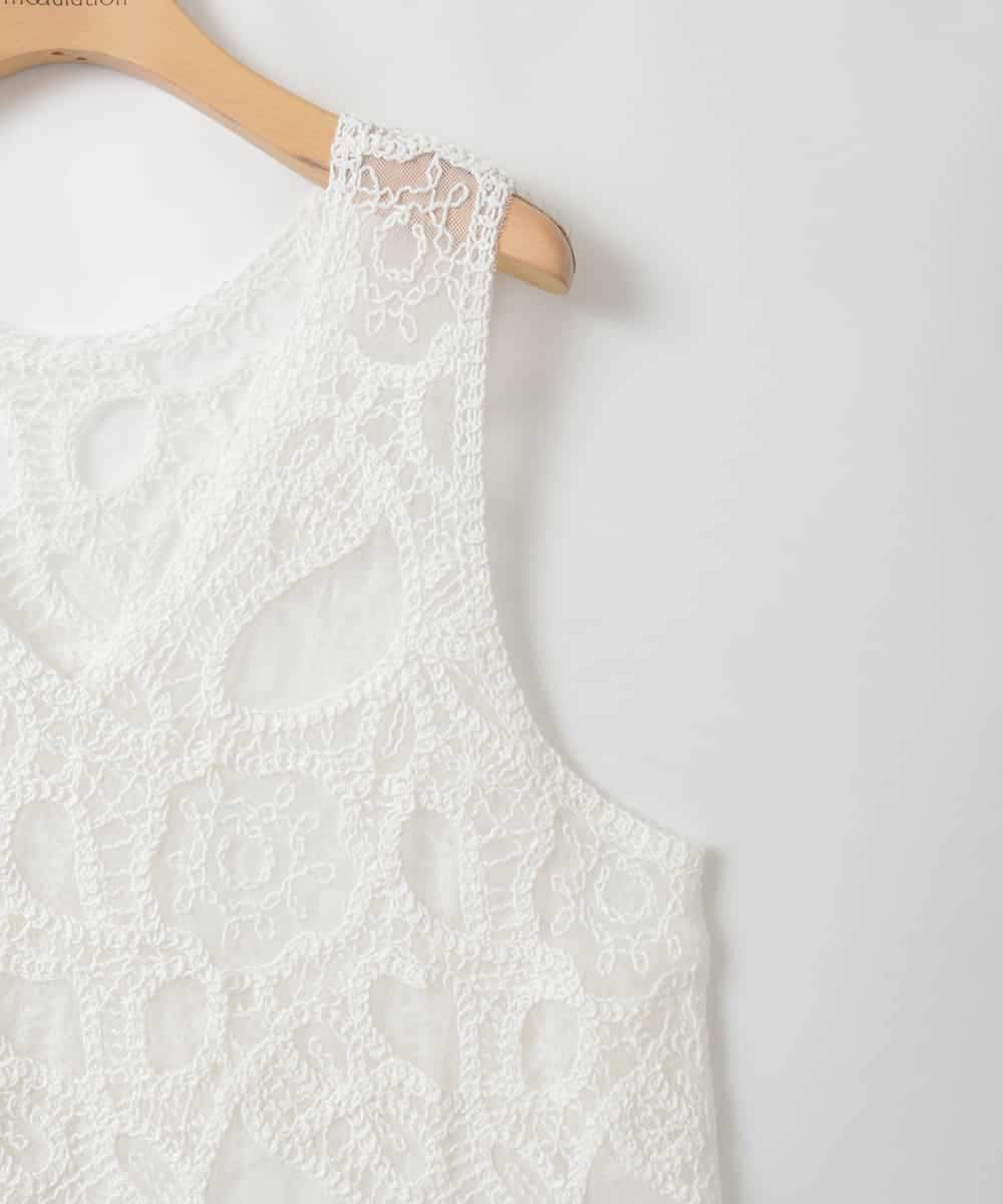 ZMKEE12098 al'aise modulation(アレーズモジュレーション) 【2WAY】シアーレース刺繍トップス ホワイト