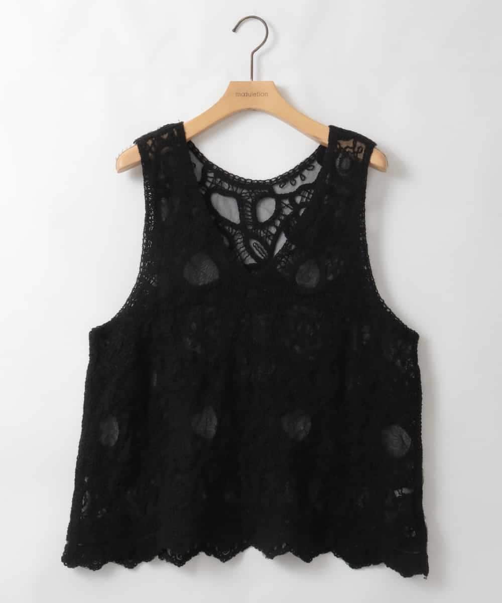 ZMKEE12098 al'aise modulation(アレーズモジュレーション) 【2WAY】シアーレース刺繍トップス ブラック