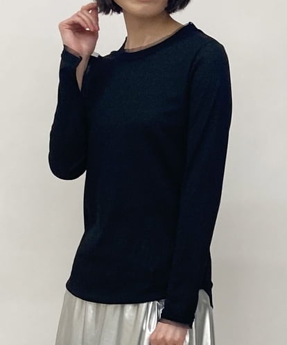 ZMKEW12079  【日本製】メッシュスリーブラメリブカットソー