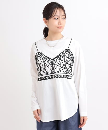 ZMKGB18100 al'aise modulation ビスチェ風刺繍カットソー