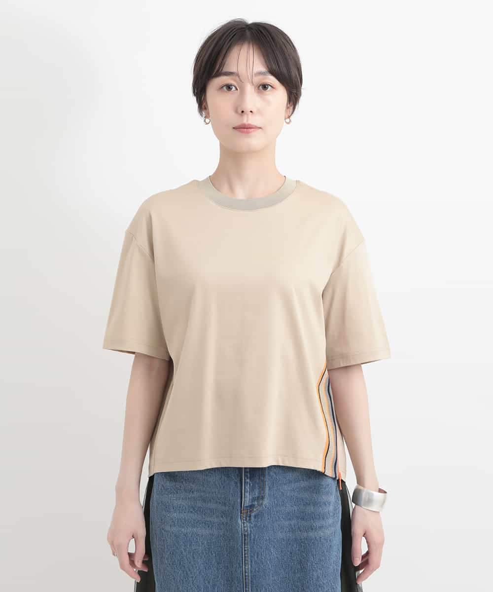 ZMKGB26119 al'aise modulation(アレーズモジュレーション) 【洗える】配色リブジップデザインTシャツ ベージュ