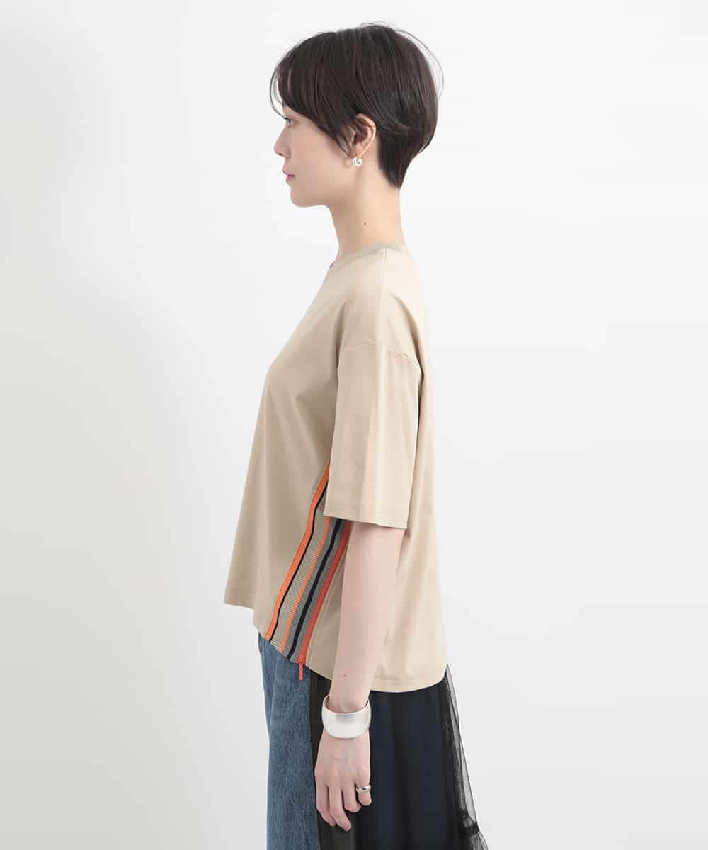ZMKGB26119 al'aise modulation(アレーズモジュレーション) 【洗える】配色リブジップデザインTシャツ ベージュ
