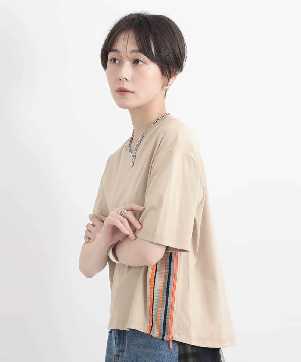 ZMKGB26119 al'aise modulation(アレーズモジュレーション) 【洗える】配色リブジップデザインTシャツ ベージュ