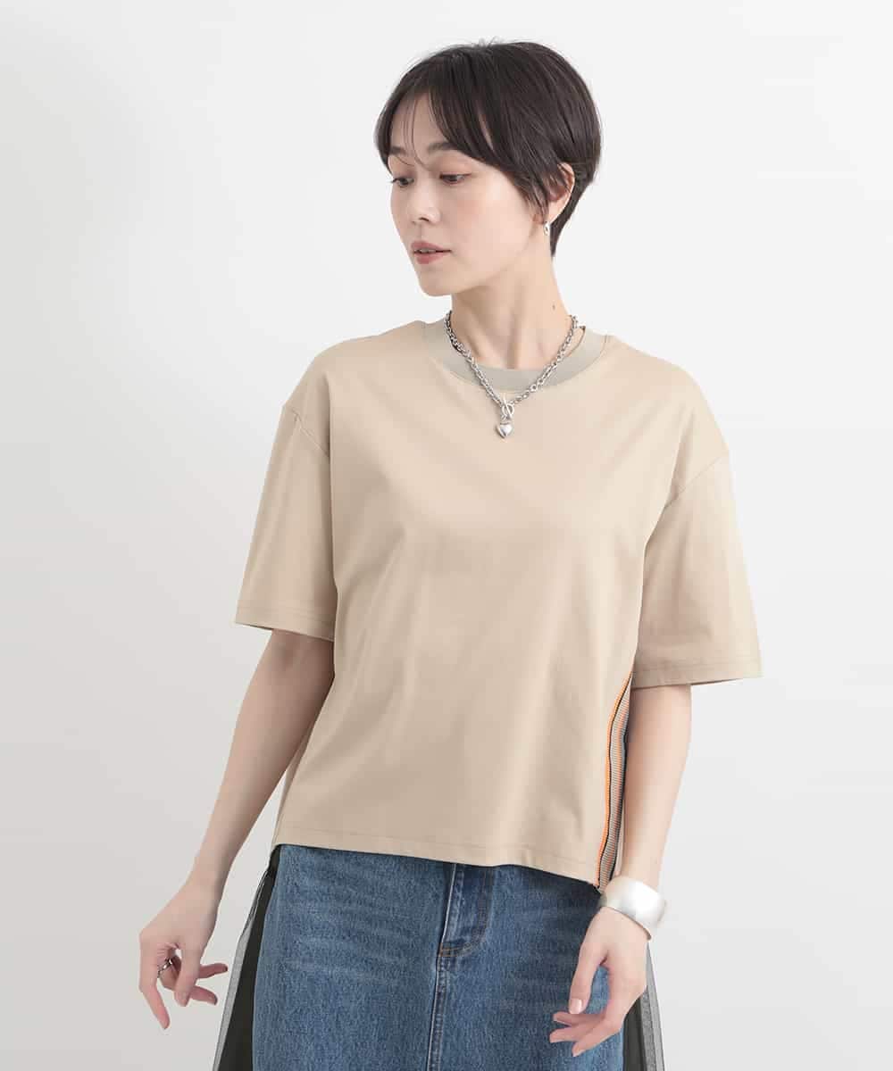ZMKGB26119 al'aise modulation(アレーズモジュレーション) 【洗える】配色リブジップデザインTシャツ ベージュ