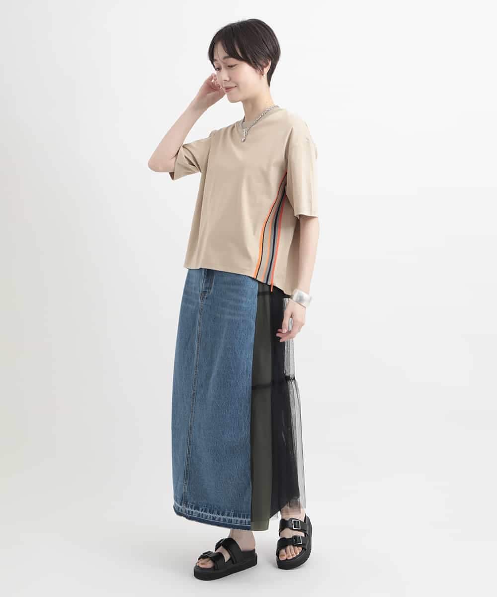ZMKGB26119 al'aise modulation(アレーズモジュレーション) 【洗える】配色リブジップデザインTシャツ ベージュ