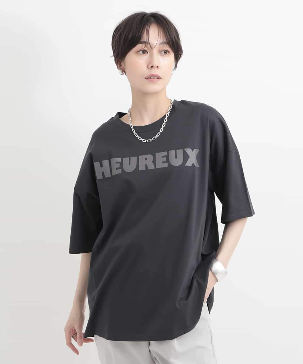ZMKGB47100 al'aise modulation(アレーズモジュレーション) オーバーサイズロゴプリントTシャツ ダークグレー