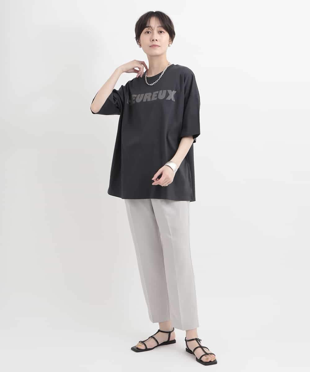 ZMKGB47100 al'aise modulation(アレーズモジュレーション) オーバーサイズロゴプリントTシャツ ダークグレー