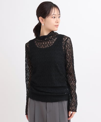 al’aise modulation(アレーズモジュレーション) レース刺繍ハイネックプルオーバー ブラック/黒 38