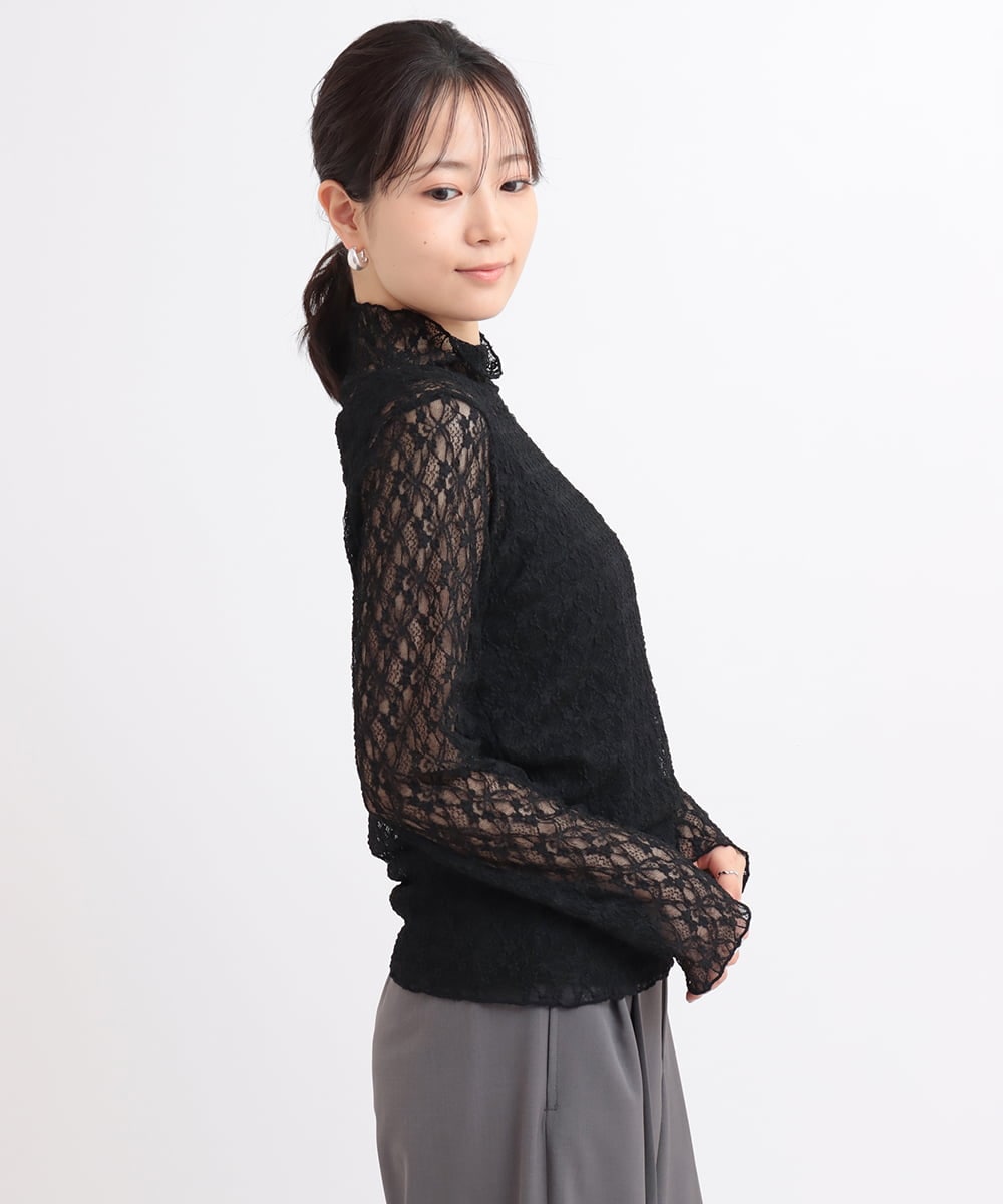 ZMKGB48080 al'aise modulation(アレーズモジュレーション) レース刺繍ハイネックプルオーバー ブラック