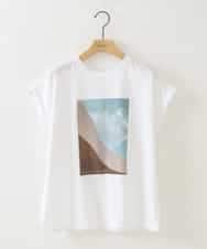ZMKGB56089 al'aise modulation(アレーズモジュレーション) 【日本製】アートプリントフレンチスリーブTシャツ ホワイト