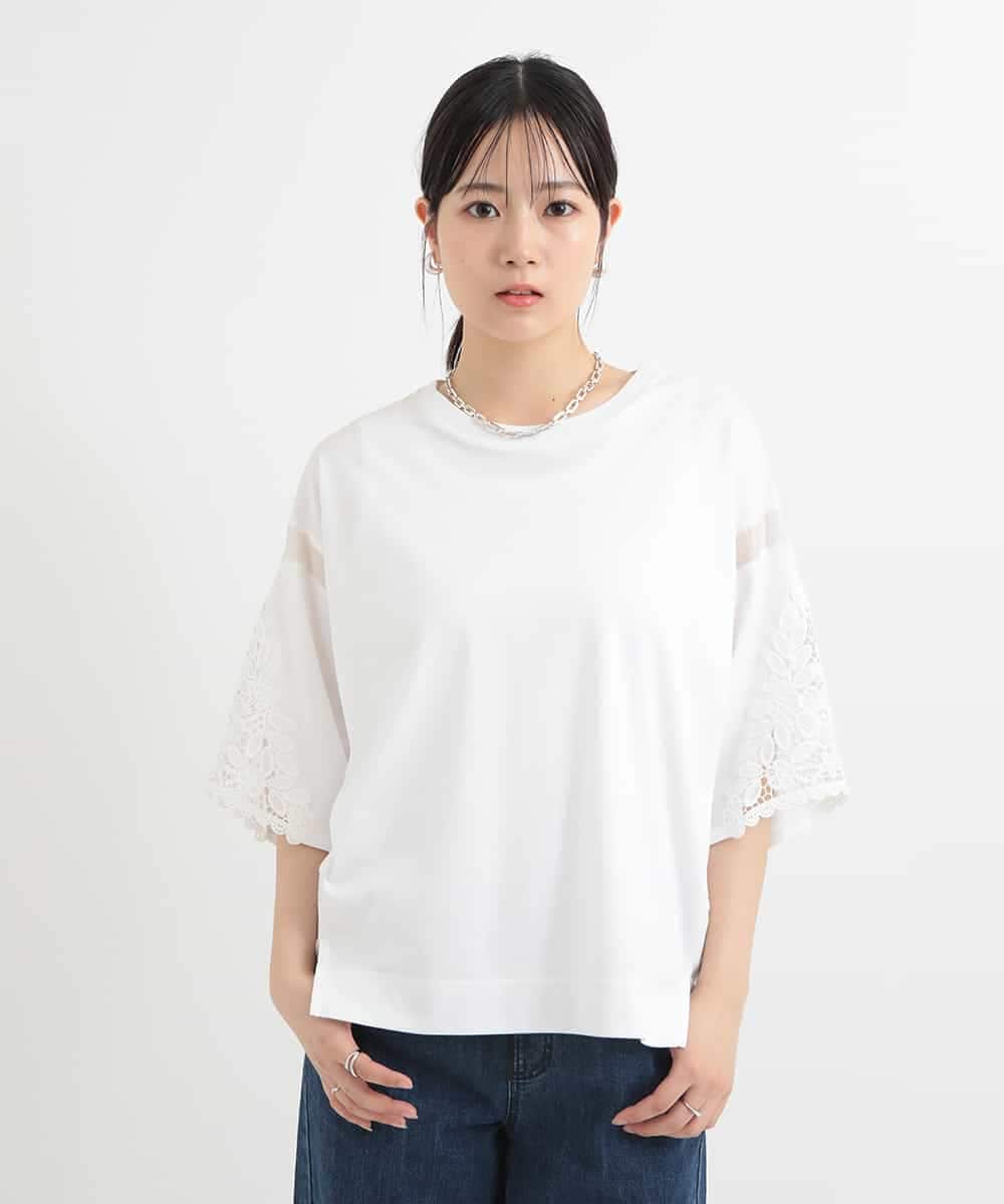 ZMKGB62098 al'aise modulation(アレーズモジュレーション) 刺繍アクセントデザインスリーブカットソー ホワイト