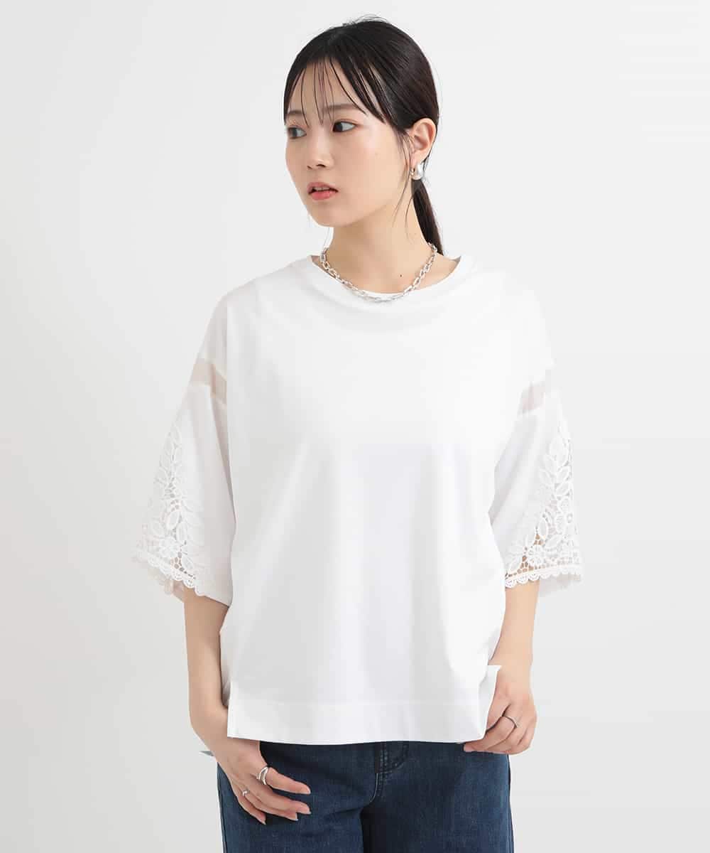 ZMKGB62098 al'aise modulation(アレーズモジュレーション) 刺繍アクセントデザインスリーブカットソー ホワイト