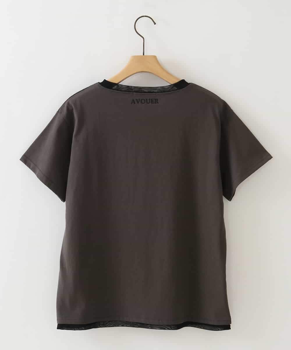 ZMKGB66079 al'aise modulation(アレーズモジュレーション) ビジューパールロゴTシャツ ダークグレー