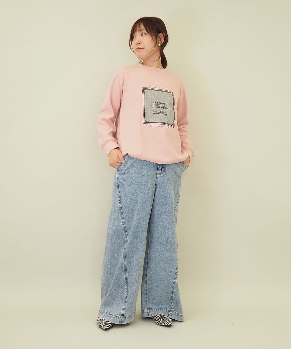 ZMKGE17098 al'aise modulation(アレーズモジュレーション) 額縁刺繍ロゴポンチカットソー ピンク