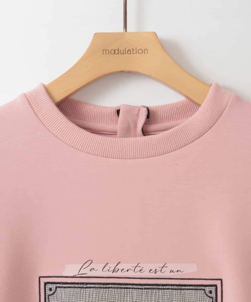 ZMKGE17098 al'aise modulation(アレーズモジュレーション) 額縁刺繍ロゴポンチカットソー ピンク