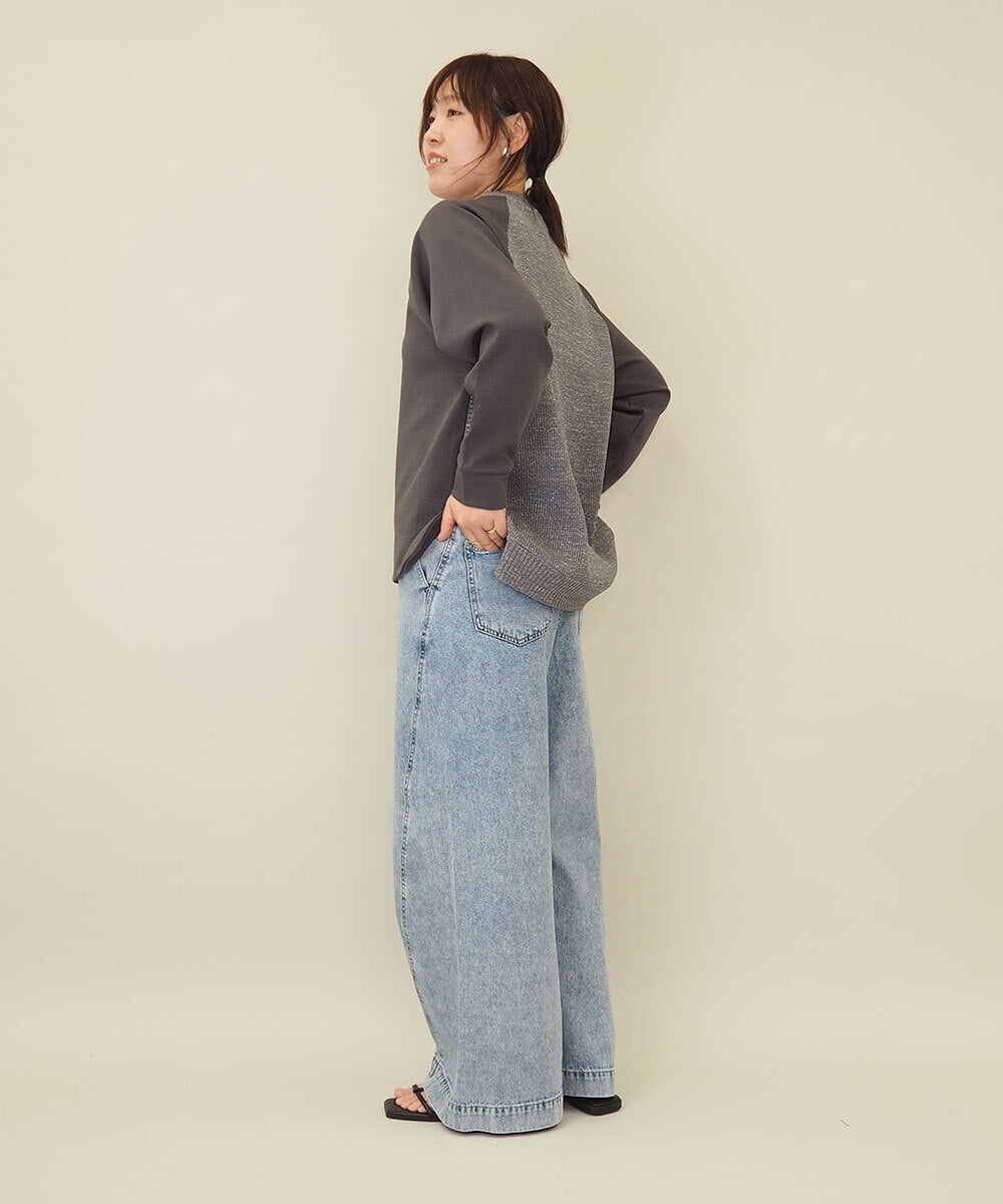 ZMKGE18118 al'aise modulation(アレーズモジュレーション) 異素材ドッキングスパンコールロゴカットソー ダークグレー