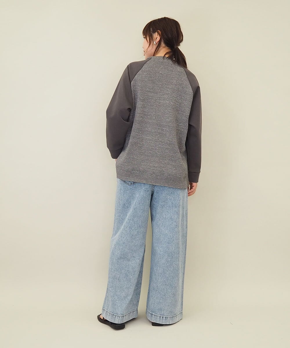 ZMKGE18118 al'aise modulation(アレーズモジュレーション) 異素材ドッキングスパンコールロゴカットソー ダークグレー