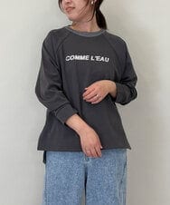 ZMKGE18118 al'aise modulation(アレーズモジュレーション) 異素材ドッキングスパンコールロゴカットソー ダークグレー