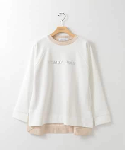 ZMKGE18118 al'aise modulation 異素材ドッキングスパンコールロゴカットソー