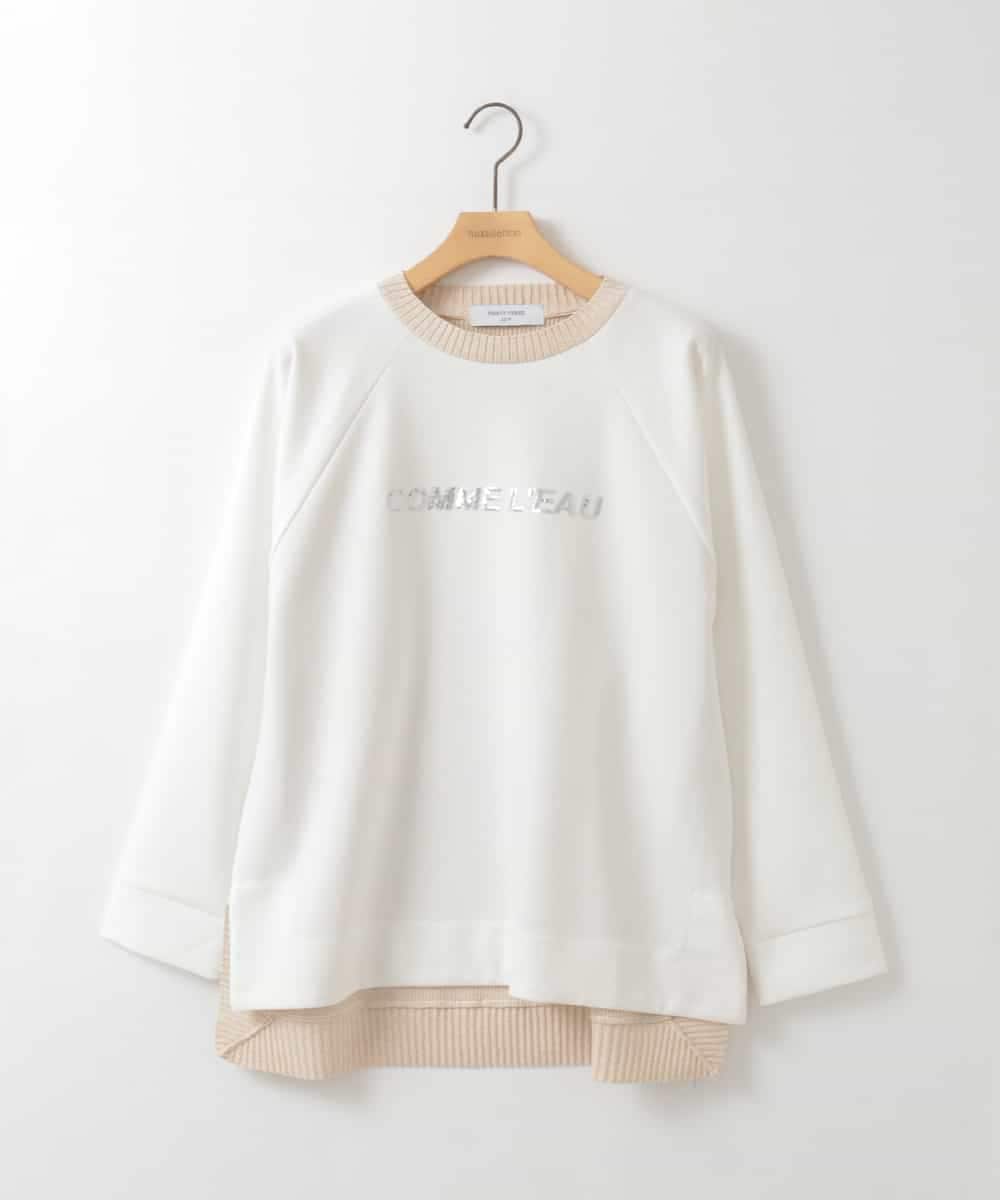 ZMKGE18118 al'aise modulation(アレーズモジュレーション) 異素材ドッキングスパンコールロゴカットソー ホワイト