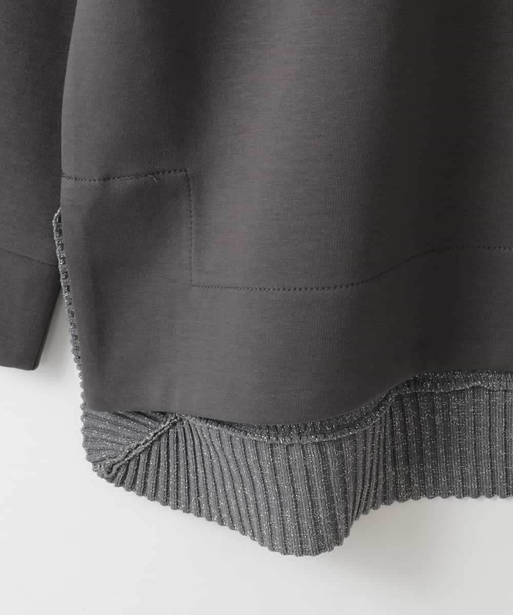 ZMKGE18118 al'aise modulation(アレーズモジュレーション) 異素材ドッキングスパンコールロゴカットソー ダークグレー