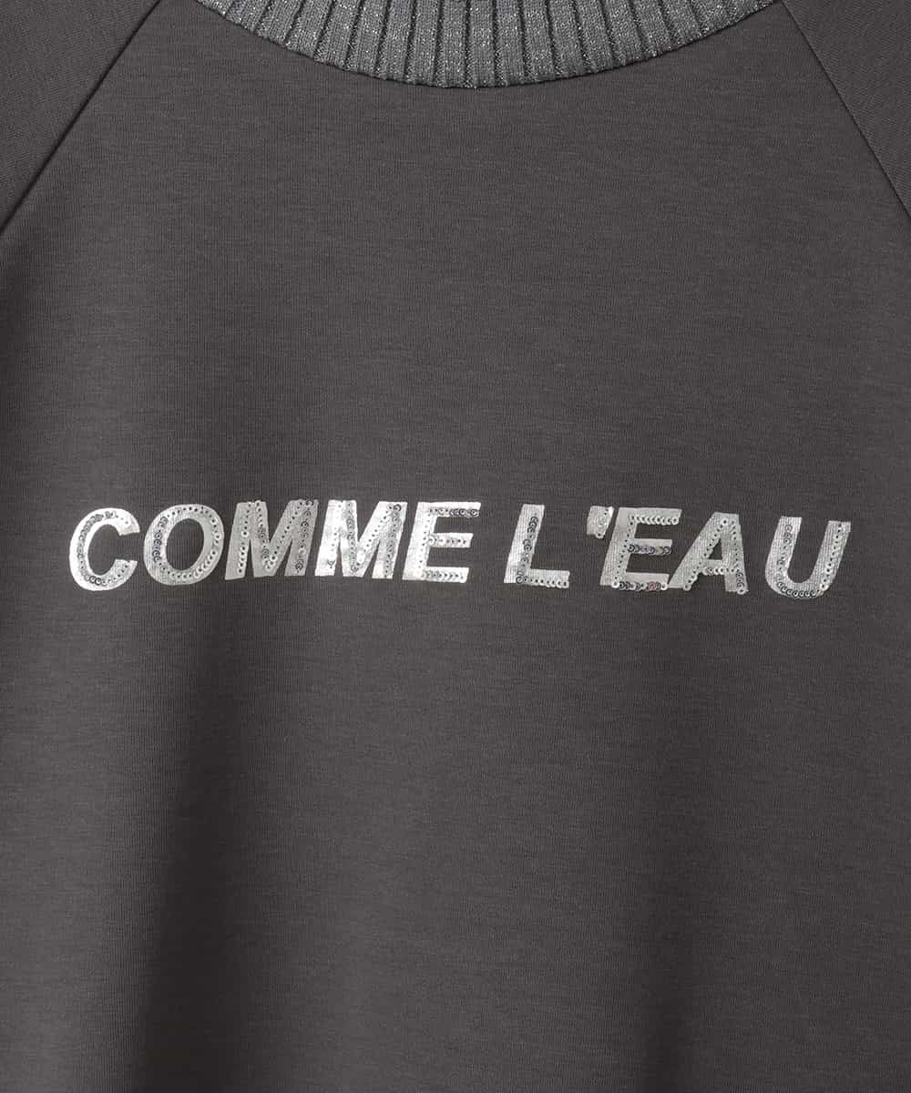 ZMKGE18118 al'aise modulation(アレーズモジュレーション) 異素材ドッキングスパンコールロゴカットソー ダークグレー