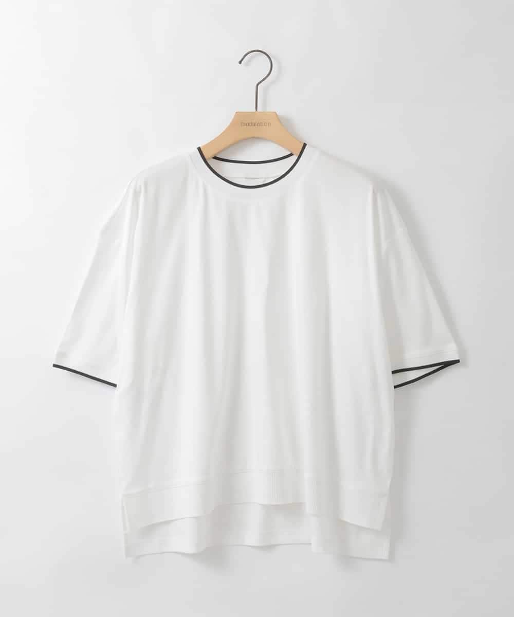 ZMKGE19110 al'aise modulation(アレーズモジュレーション) 【洗える】配色リブテープデザインカットソー ホワイト
