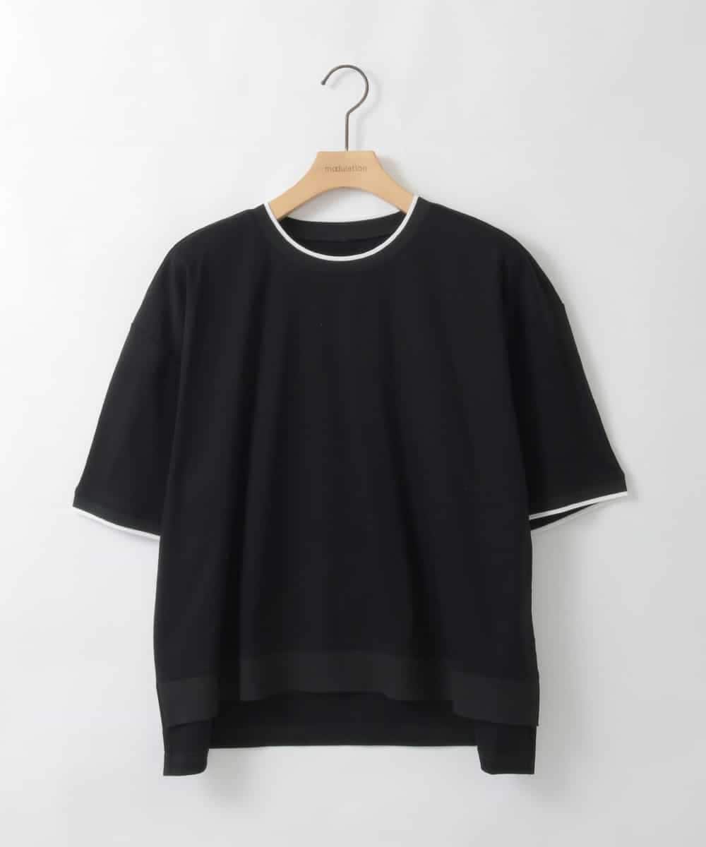 ZMKGE19110 al'aise modulation(アレーズモジュレーション) 【洗える】配色リブテープデザインカットソー ブラック