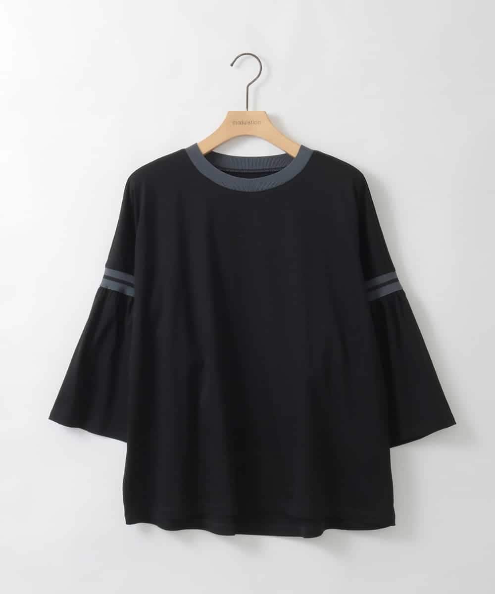 ZMKGE20119 al'aise modulation(アレーズモジュレーション) 【洗える】配色リブフレアスリーブカットソー ブラック