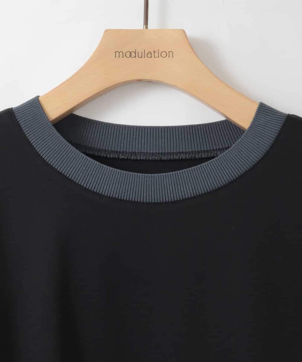 ZMKGE20119 al'aise modulation(アレーズモジュレーション) 【洗える】配色リブフレアスリーブカットソー ブラック