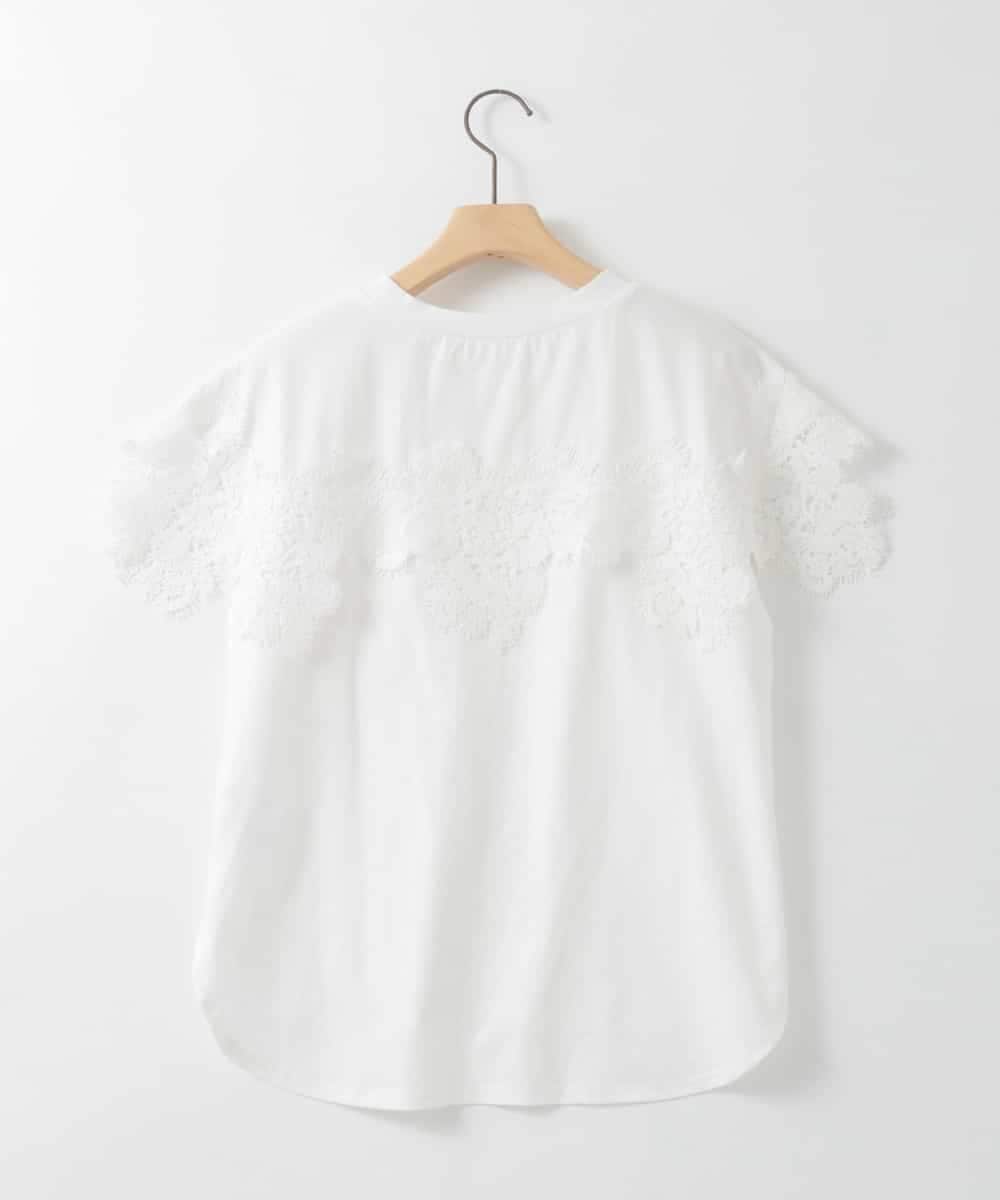 ZMKGE22110 al'aise modulation(アレーズモジュレーション) フロント袖レースドッキングカットソー ホワイト