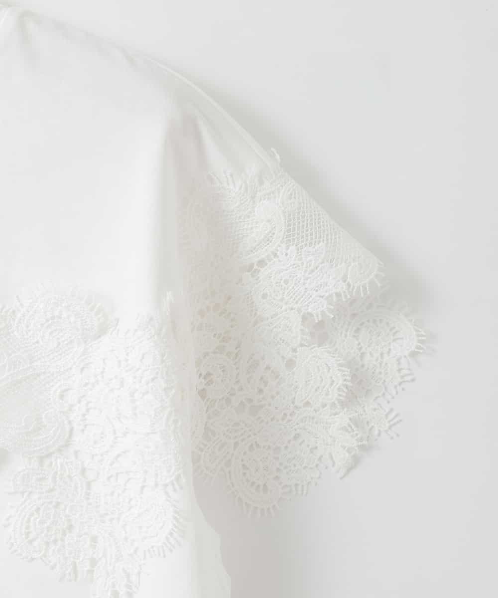 ZMKGE22110 al'aise modulation(アレーズモジュレーション) フロント袖レースドッキングカットソー ホワイト