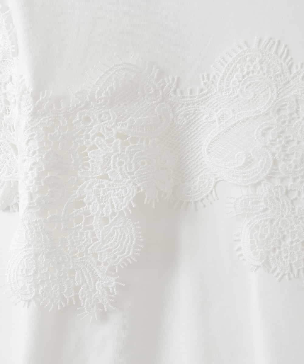 ZMKGE22110 al'aise modulation(アレーズモジュレーション) フロント袖レースドッキングカットソー ホワイト