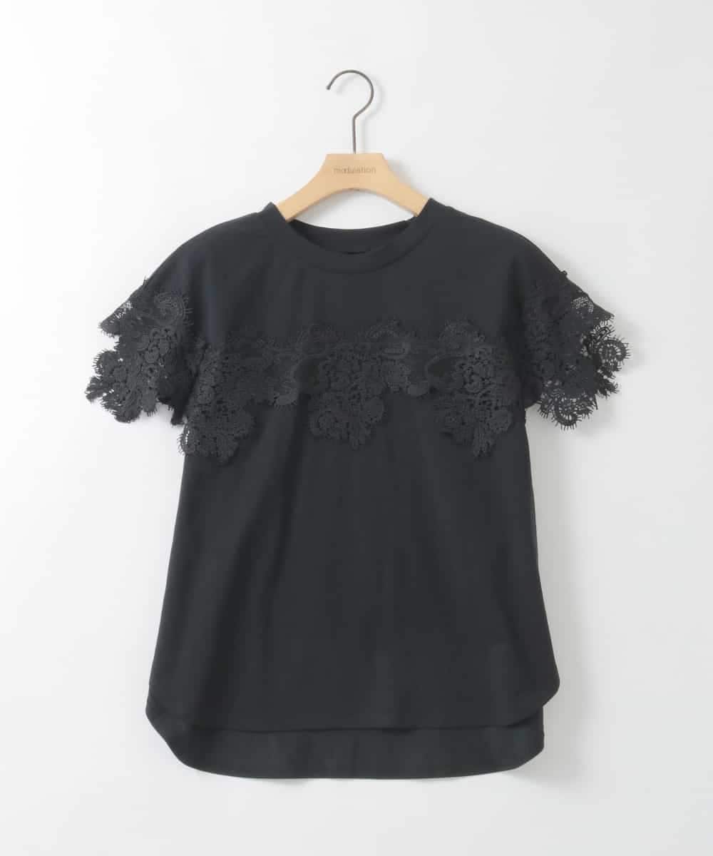 ZMKGE22110 al'aise modulation(アレーズモジュレーション) フロント袖レースドッキングカットソー ブラック