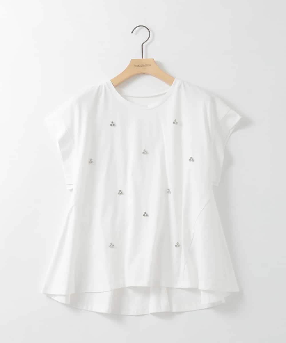 ZMKGE23099 al'aise modulation(アレーズモジュレーション) ビジューポイント切り替えフレアカットソー ホワイト