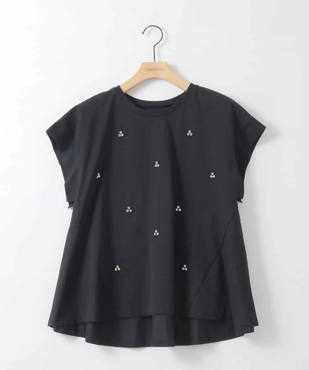 ZMKGE23099 al'aise modulation(アレーズモジュレーション) ビジューポイント切り替えフレアカットソー ブラック