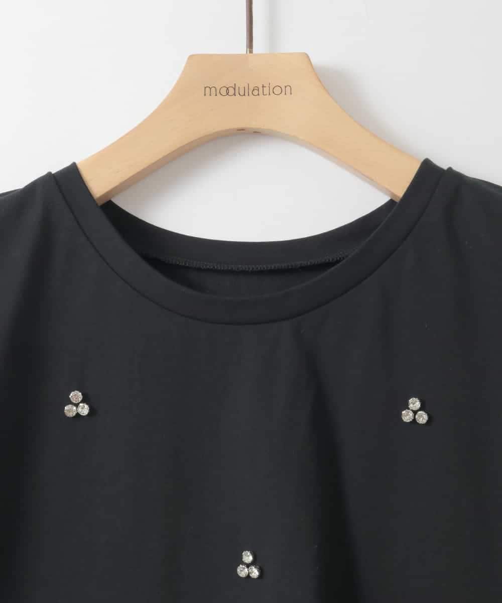 ZMKGE23099 al'aise modulation(アレーズモジュレーション) ビジューポイント切り替えフレアカットソー ブラック
