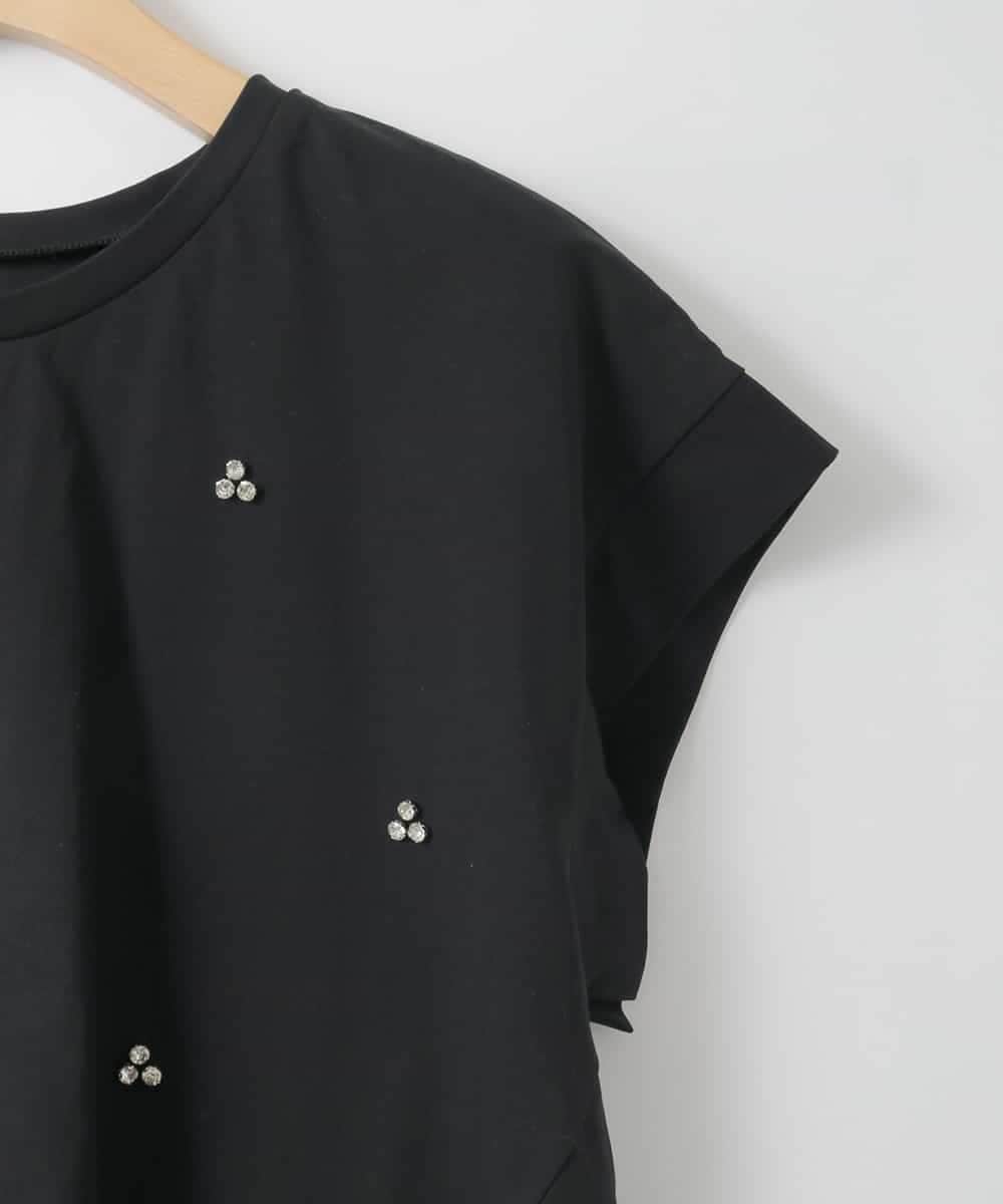 ZMKGE23099 al'aise modulation(アレーズモジュレーション) ビジューポイント切り替えフレアカットソー ブラック