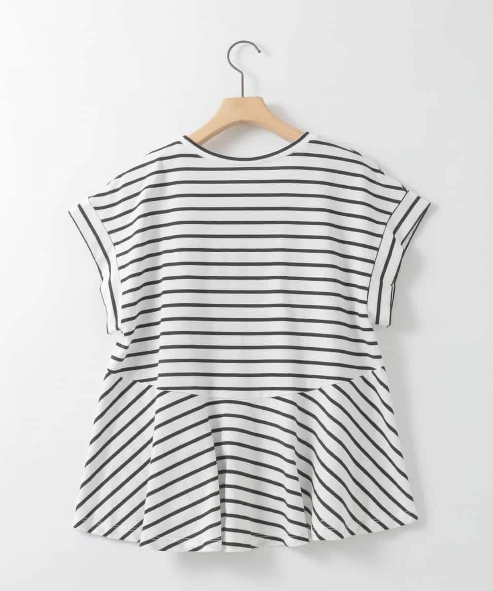 ZMKGE24099 al'aise modulation(アレーズモジュレーション) ビジューポイント切り替えフレアボーダーカットソー ホワイト