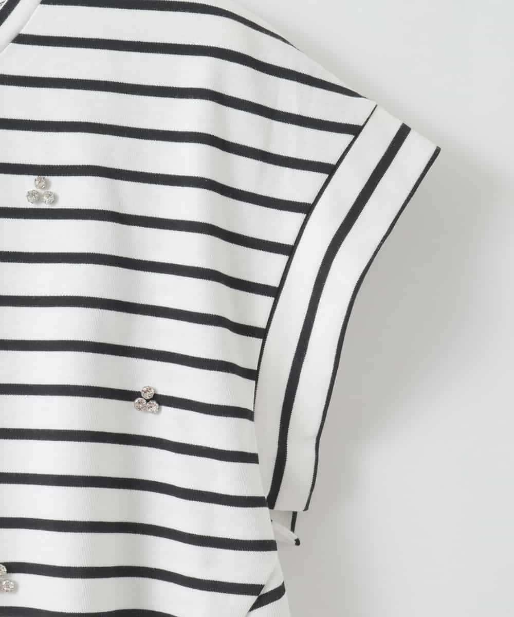 ZMKGE24099 al'aise modulation(アレーズモジュレーション) ビジューポイント切り替えフレアボーダーカットソー ホワイト