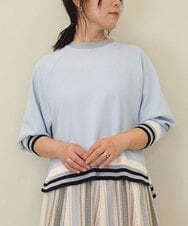 ZMKGE27120 al'aise modulation(アレーズモジュレーション) 【洗える】つぶつぶジョーゼット配色ラグランカットソー ライトブルー