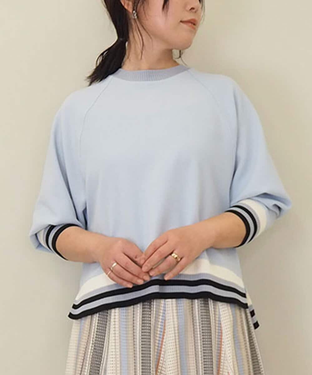 ZMKGE27120 al'aise modulation(アレーズモジュレーション) 【洗える】つぶつぶジョーゼット配色ラグランカットソー ライトブルー